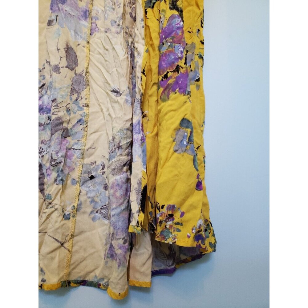 Umgee Womens XL Kimono Short Sleeve Yellow Floral Open Front Long Midi Duster - Picture 3 of 6